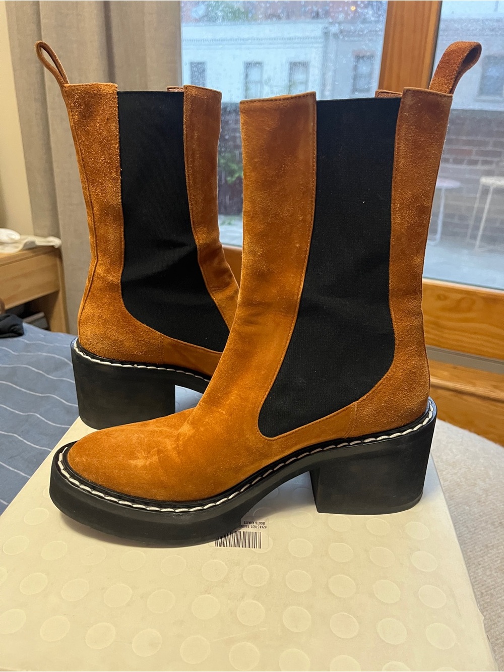 KHAITE Calgary Boot in Cognac Brown Suede - Picture 4 of 12